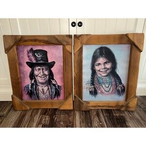 Vintage Native American Framed Paintings Prints by Bill Hampton, unique gift